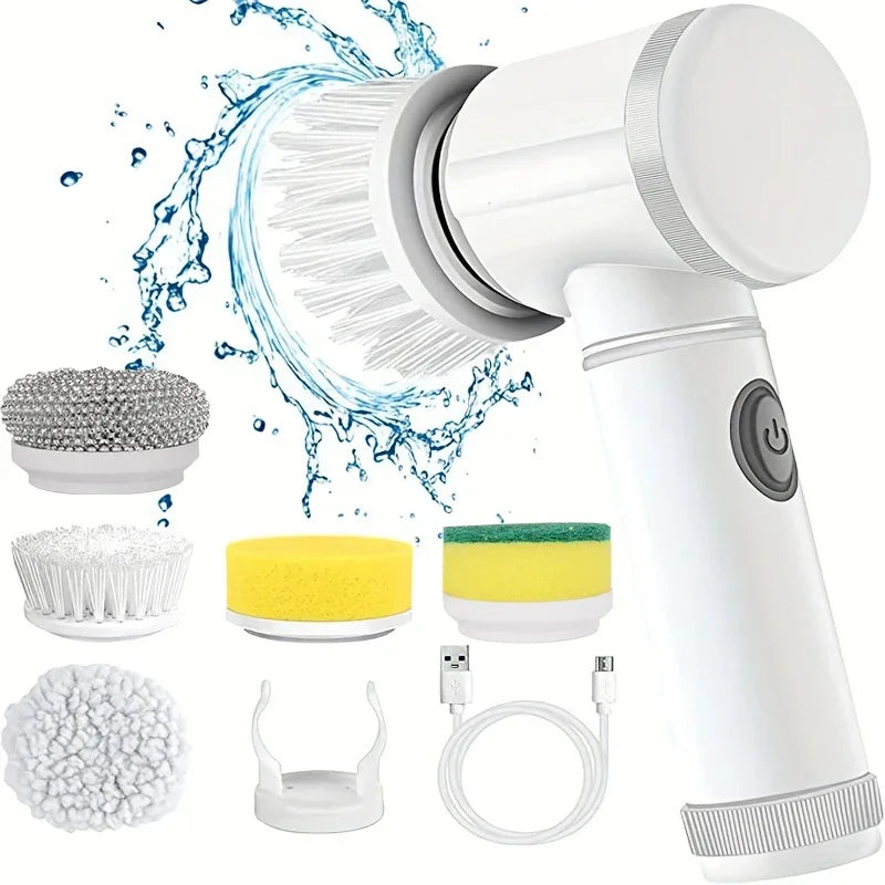 Lumisense PowerScrub Pro cordless electric spin scrubber with 5 replaceable brush heads