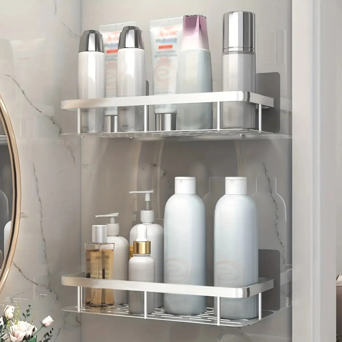 Wall-Mounted Corner Bathroom Shelf - No Drill Storage Organizer