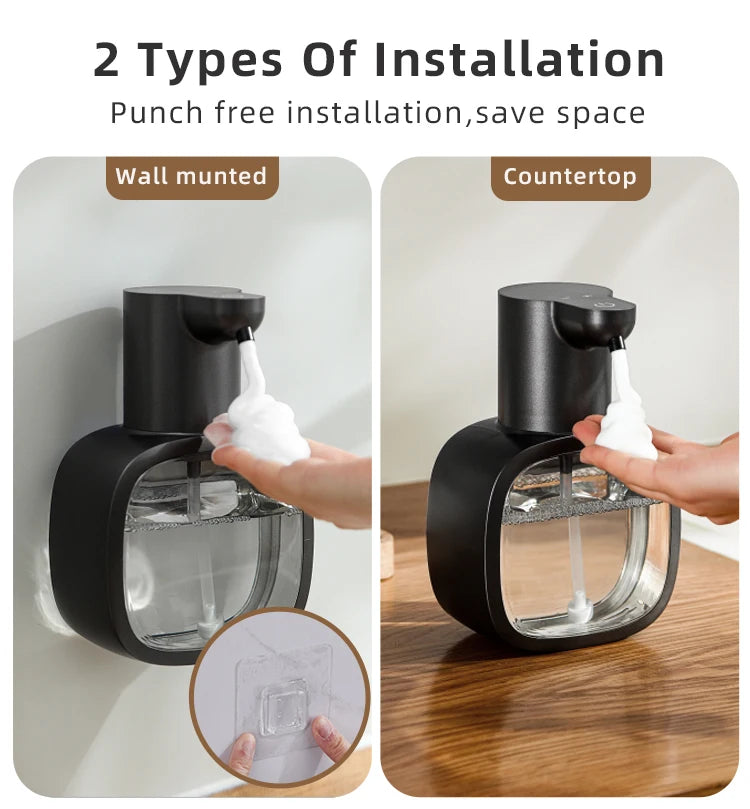 Wall mounted soap dispenser showing 500ml large capacity reservoir
