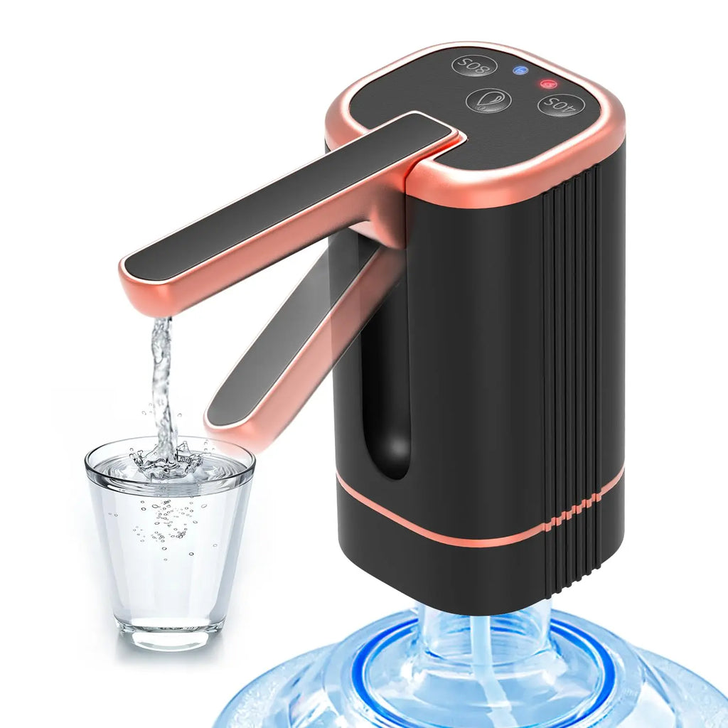 "Lumisense USB rechargeable water dispenser pump attached to 5-gallon water bottle