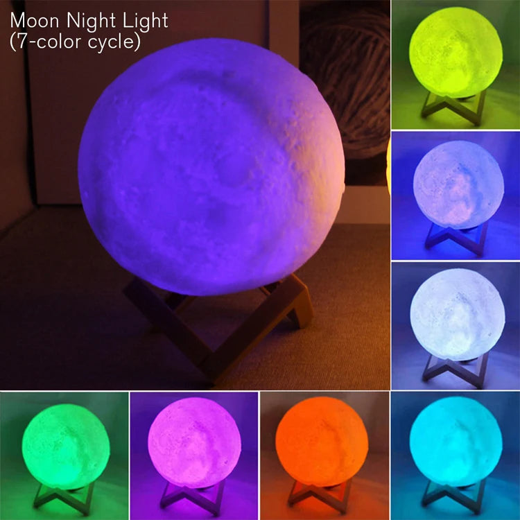 Moon night light with 7-color cycle display