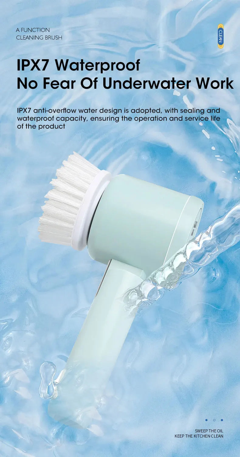 Cleaning brush with IPX7 waterproof feature on a blue water background