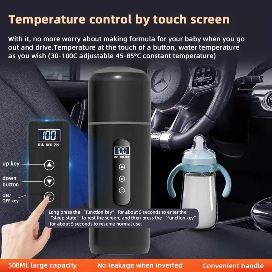 Touch screen display showing adjustable temperature settings 30-100°C
