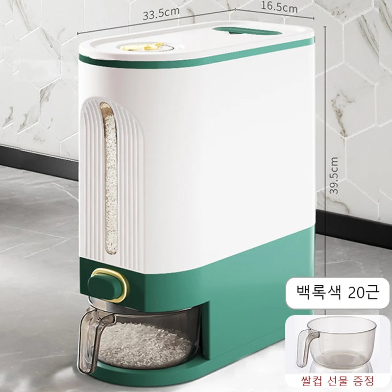 Lumisense airtight food storage bin protecting rice from humidity
