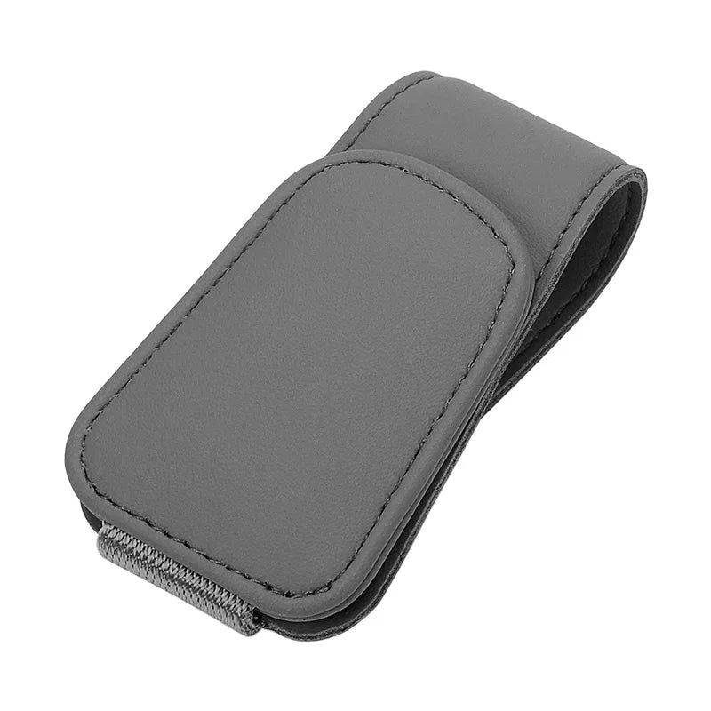 Magnetic leather glasses holder clipped on car sun visor