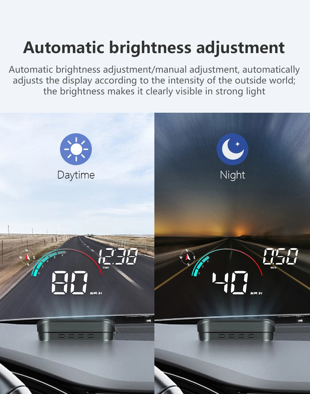 HUD projecting speed in km/h and MPH on windshield