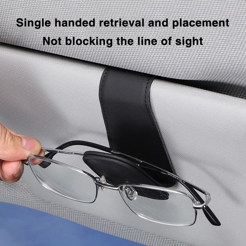 Magnetic Car Sun Visor Glasses Holder - Leather Eyeglass Clip