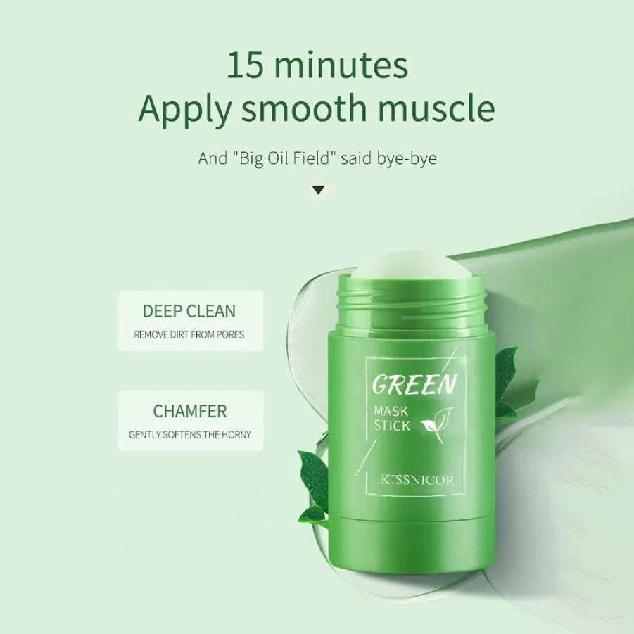 Green tea cleansing mask stick with natural tea extract for pore cleansing
