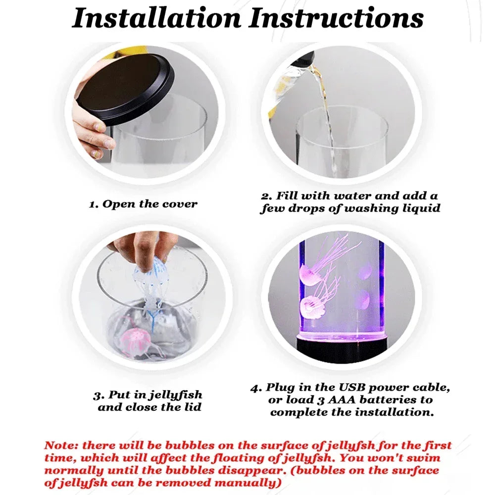 LED jellyfish lamp displaying vibrant color changing effects