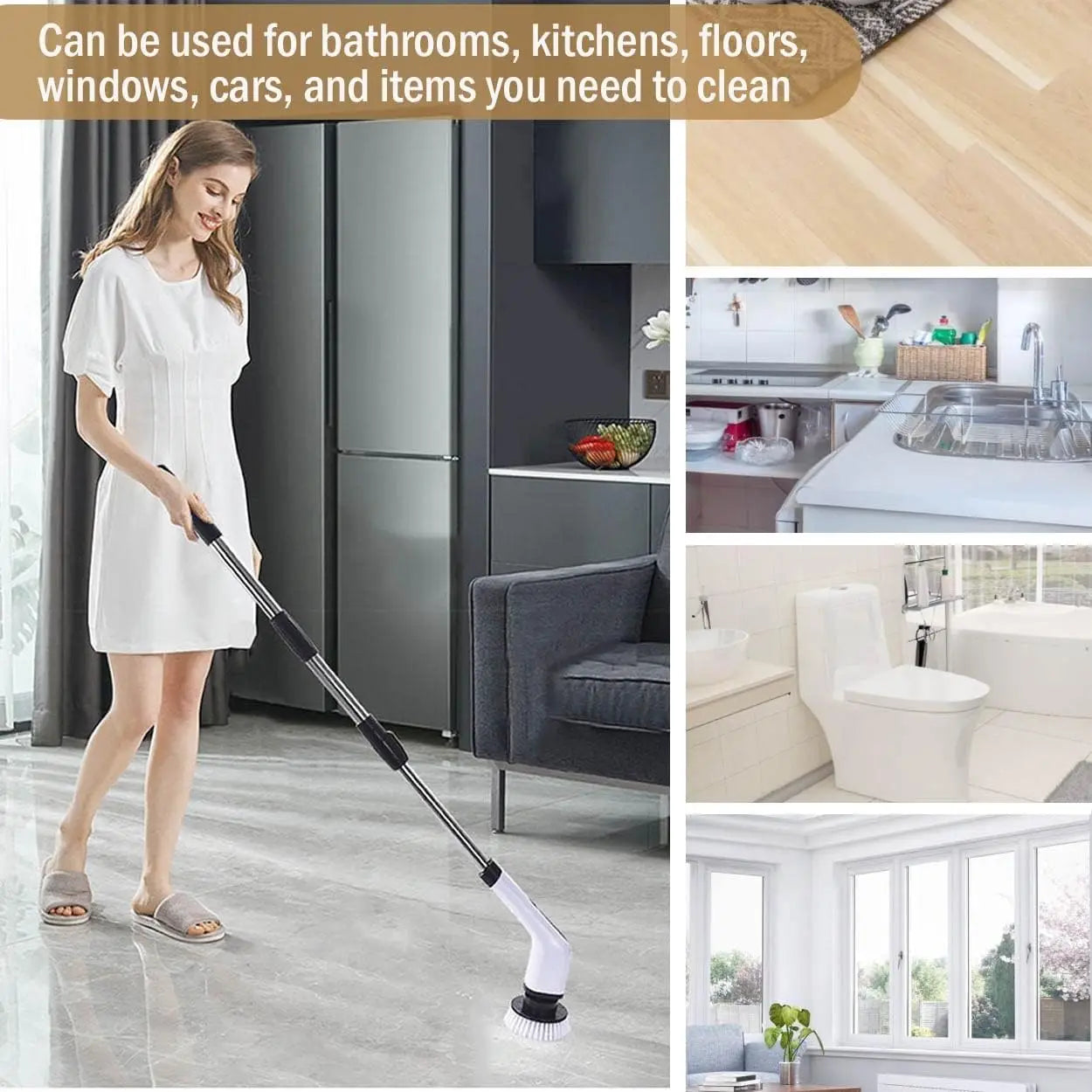 Electric scrubber with extendable handle for standing cleaning without bending
