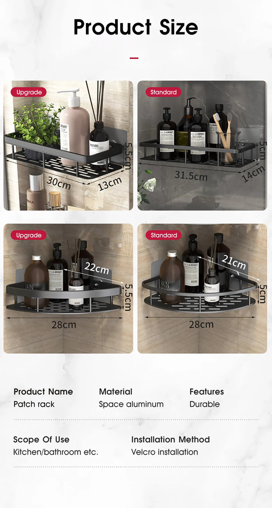 Wall-Mounted Corner Bathroom Shelf - No Drill Storage Organizer