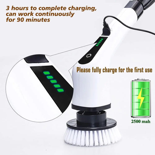Cordless electric cleaning brush with multiple interchangeable brush heads
