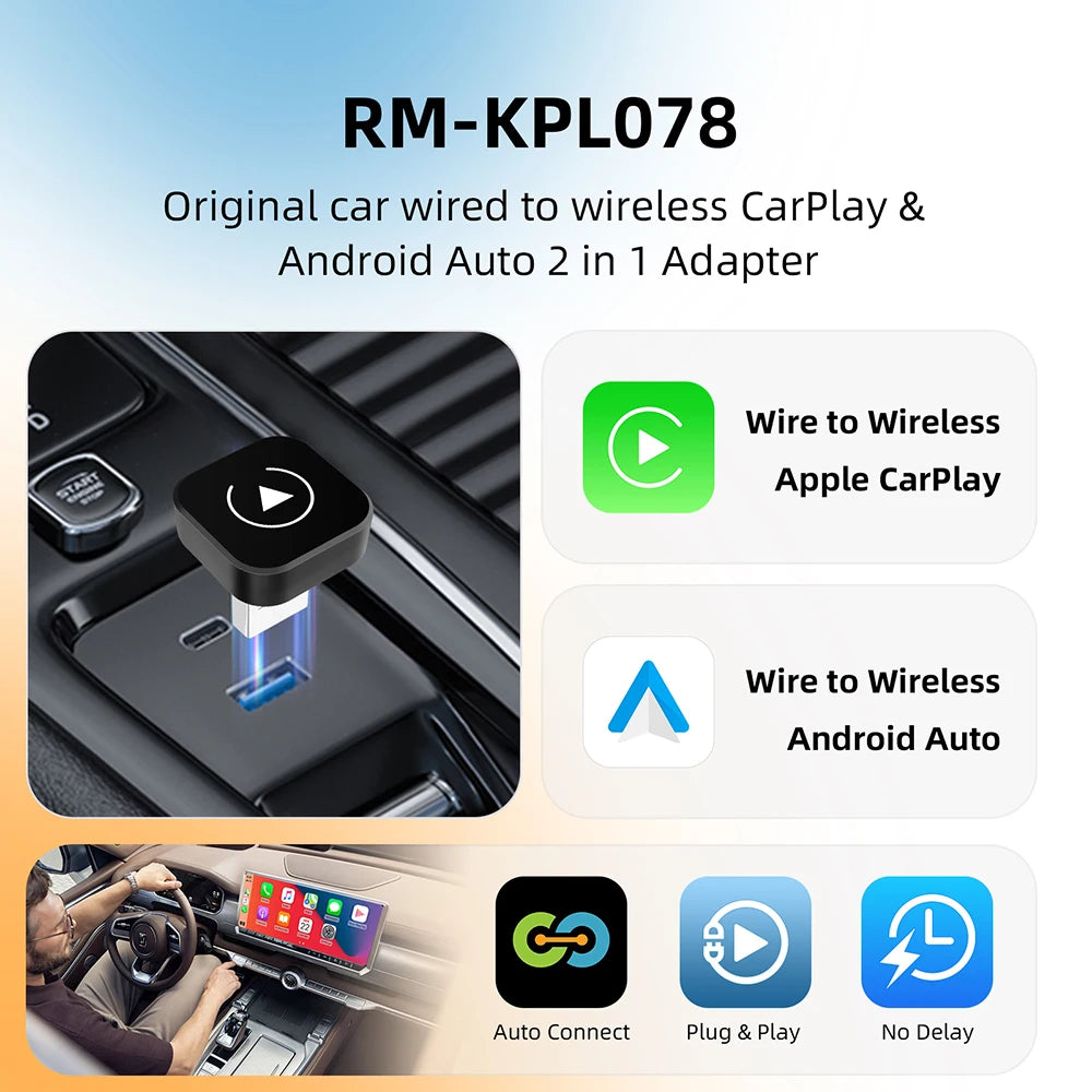2-in-1 wireless adapter converting wired CarPlay to wireless connection