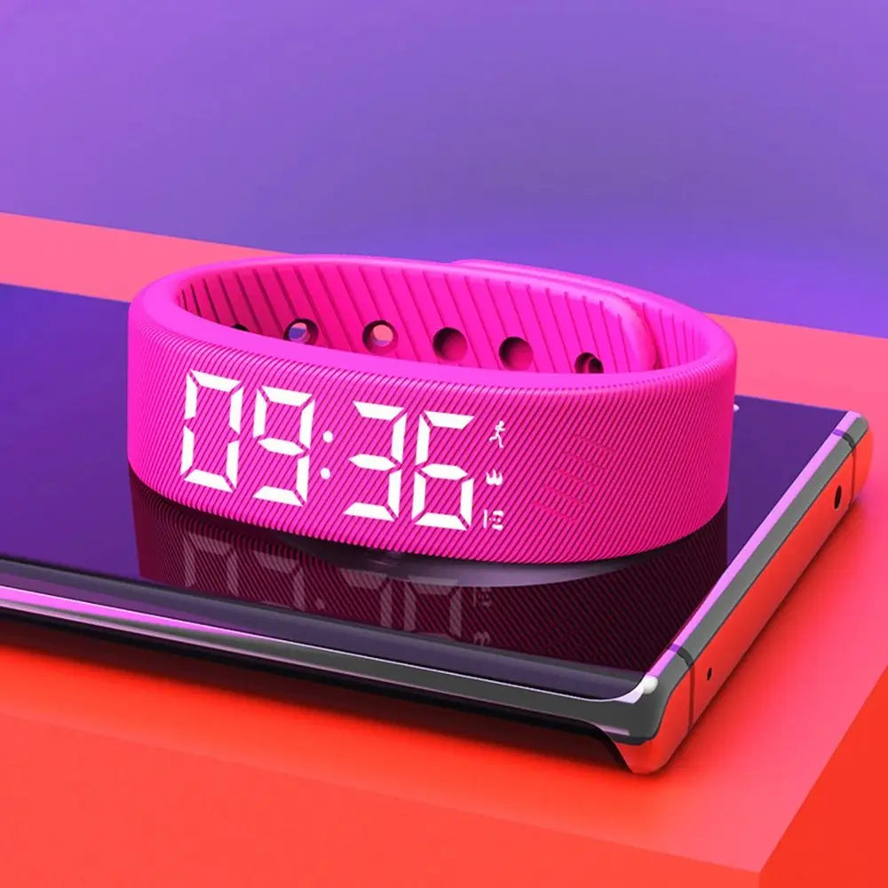Vibrating Alarm Watch Bracelet - Silent Wake-Up with Pedometer & Sleep Tracker