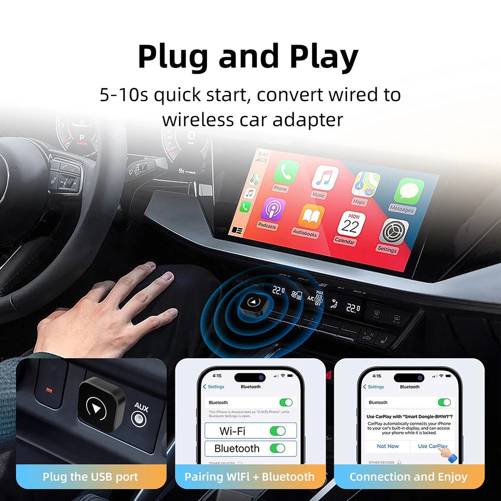 Android Auto wireless adapter with Bluetooth and 5.8GHz WiFi