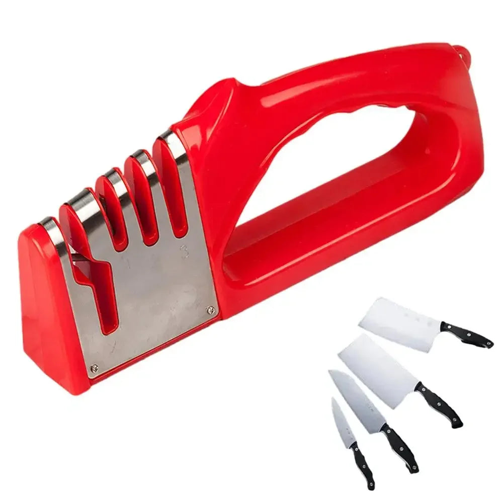 Kitchen knife sharpener showing safe operation with non-slip base
