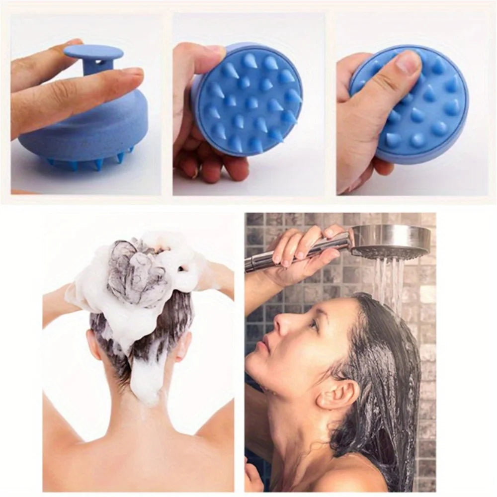 Hair washing brush with soft silicone teeth for gentle cleaning
