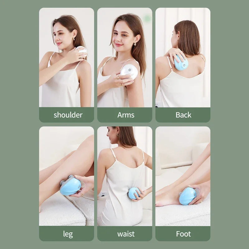 Person using electric scalp massager on neck and shoulders