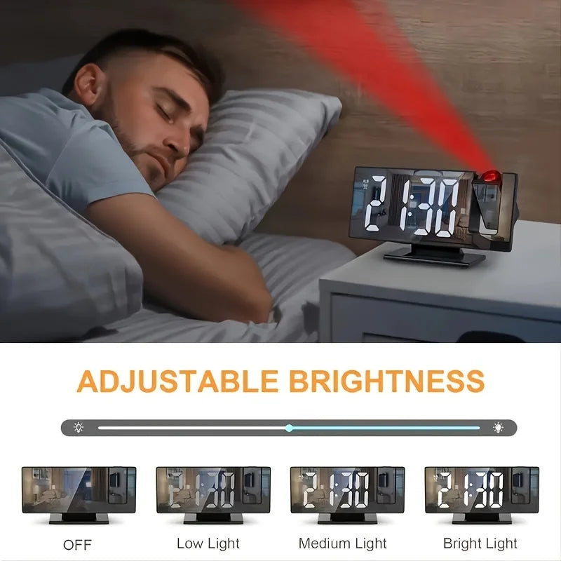 LED alarm clock displaying time, date and temperature on large screen