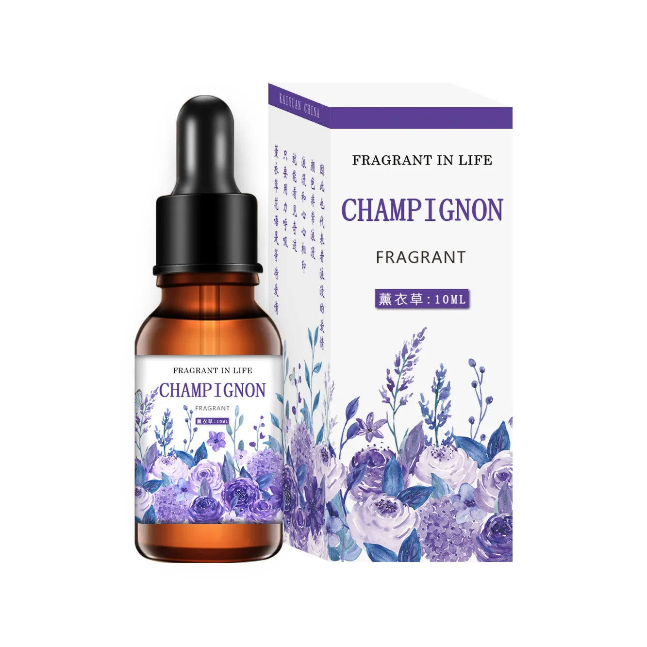 Champignon fragrance bottle and packaging on a white background