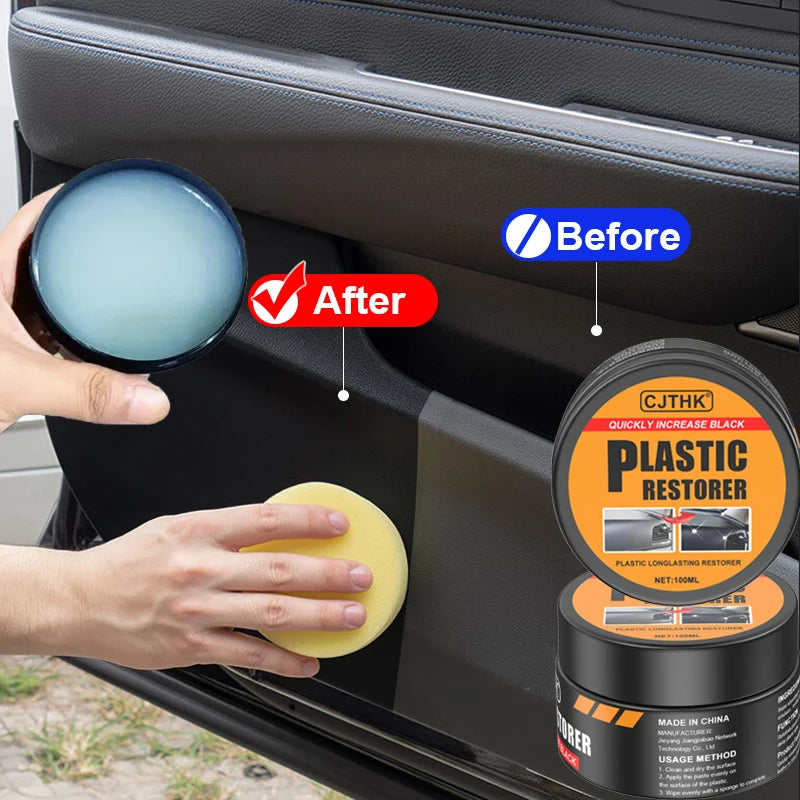 Car plastic restorer with ceramic coating and application sponge